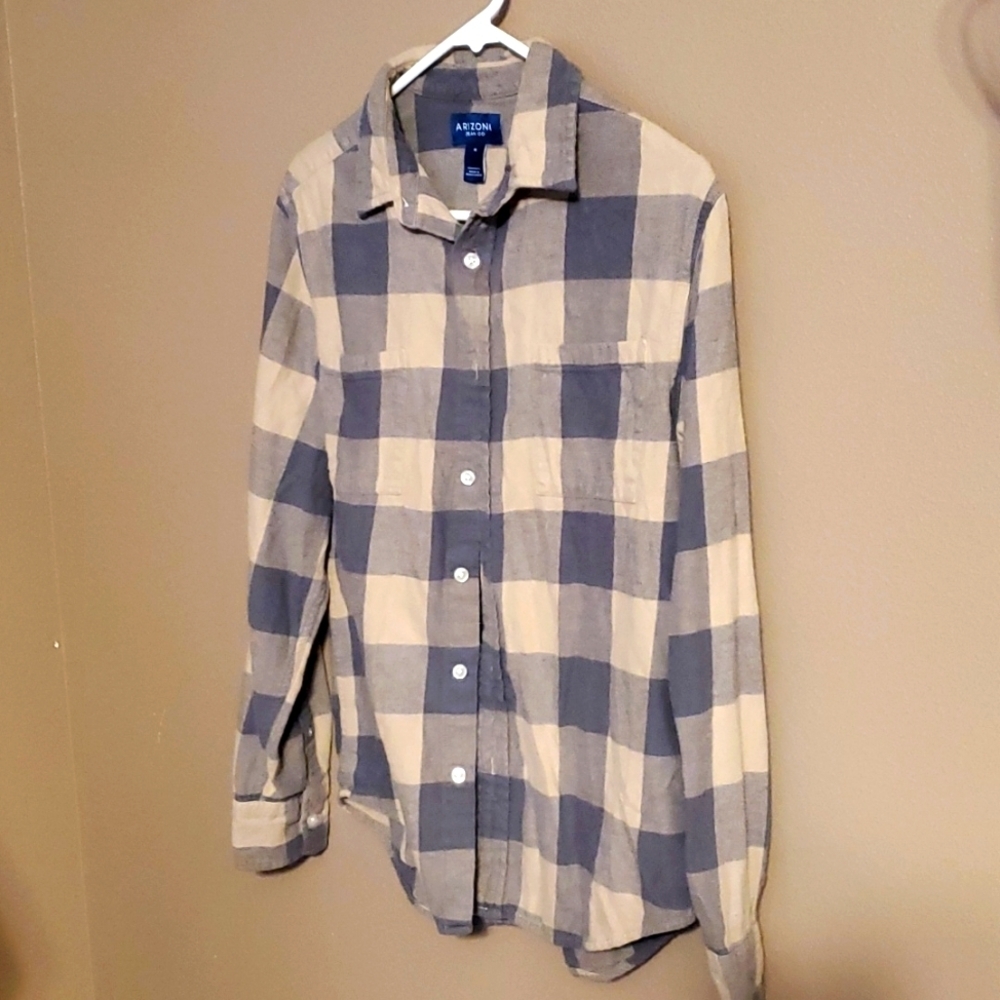 Arizona junior button down yellow and grey long sleeve flannel shirt size M